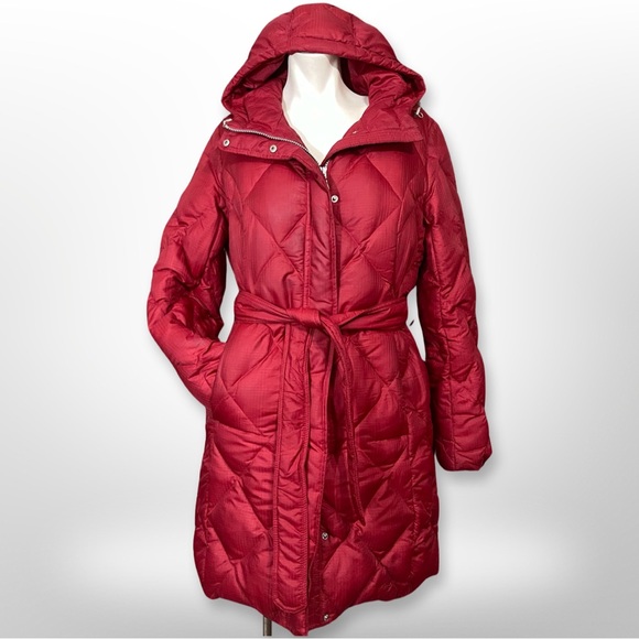 Eddie Bauer Premium Goose Down Belted Red Long Puffer Parka SP - Picture 3 of 12
